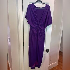 Sheike Purple Maxi Gown with Flutter Sleeves and Plunge Neckline
